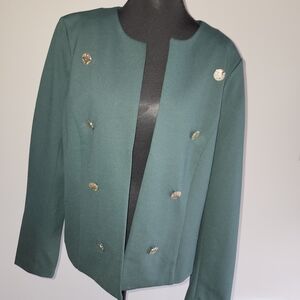 NWT Anne Klein Teal Double-Breasted Blazer with Gold Buttons